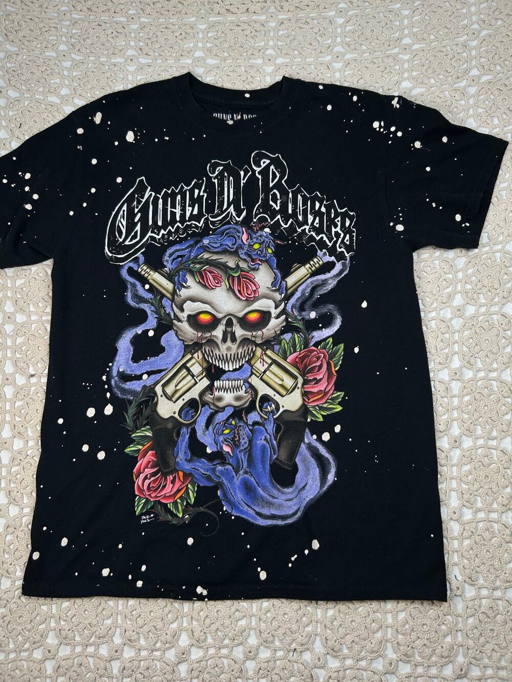 Guns N’ Roses Men’s Medium Black Bleach Splatter Graphic Band T-Shirt